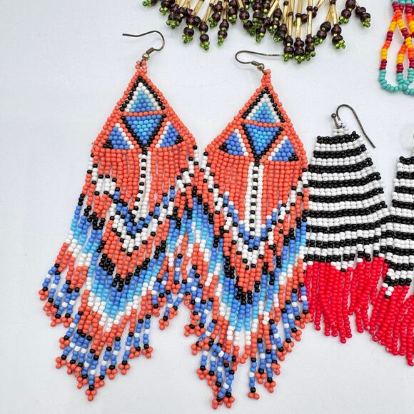 Tribal Ethnic Southwestern Seed Bead Fringe Curtain Earring Lot Colorful Boho - Picture 6 of 11
